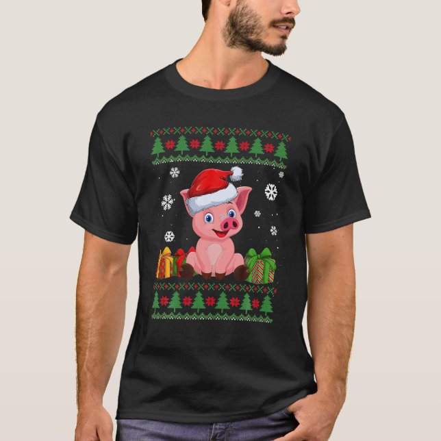 Funny Pig liebt Niedliche Schweinefleisch Weihnach T-Shirt (Vorderseite)