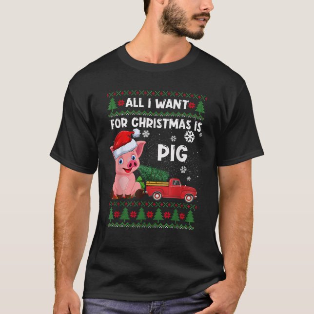 Funny Pig lovers Cute Pig Santa Hat Ugly Christmas T-Shirt (Vorderseite)