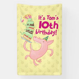 Funny Pig Name & Age Geburtstagsparty Cartoon Banner