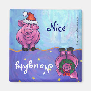 Funny Pig Naughty Nice Holiday Magnet