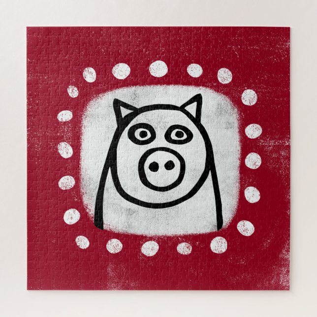 Funny Pig On Red Jigsaw Puzzle (Vertikal)