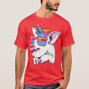 Funny Pig Piglet Unicorn Horn Brille Niedlich Farm T-Shirt