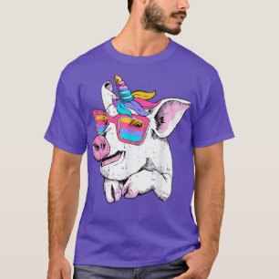 Funny Pig Piglet Unicorn Horn Brille Niedlich Farm T-Shirt