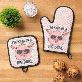 Funny Pig Pun Ofenhandschuh & Topflappen-Set
