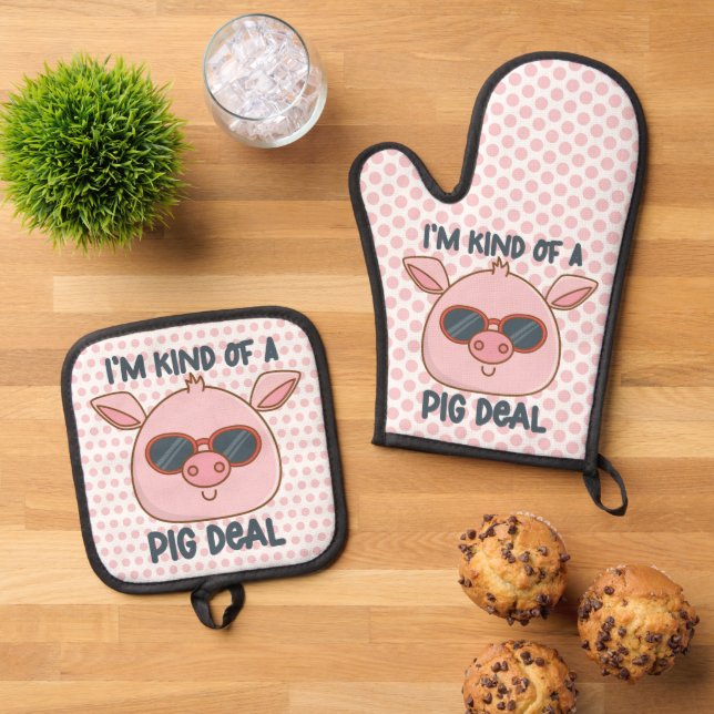 Funny Pig Pun Ofenhandschuh & Topflappen-Set (Oben Unten)
