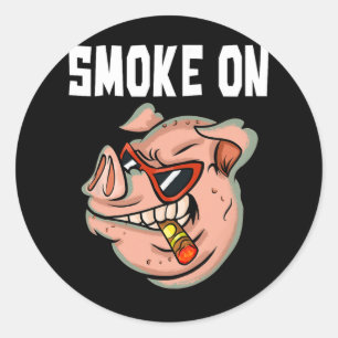 Funny Pig Shirt für Männer Rauchen Fleisch Schwein Runder Aufkleber