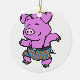 Funny Pig tanzen Cartoon  Hintergrundfarbe auswäh Keramik Ornament