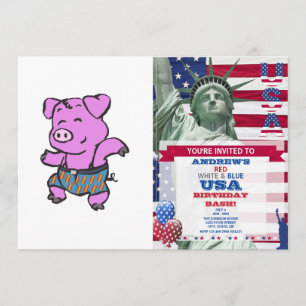 Funny Pig tanzen Cartoon  Hintergrundfarbe auswähl Einladung