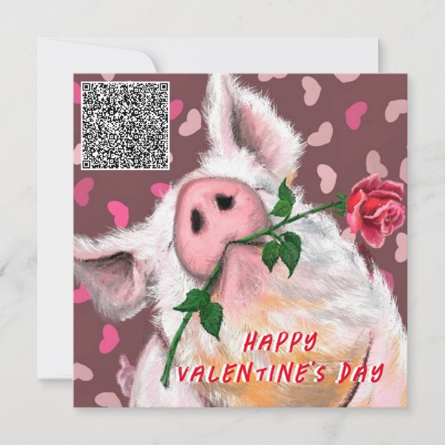 Funny Pig Valentine's Day Card mit QR Code Karte (Vorderseite)