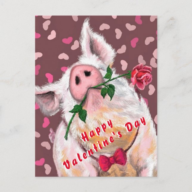 Funny Pig Valentine's Day Card Postkarte (Vorderseite)