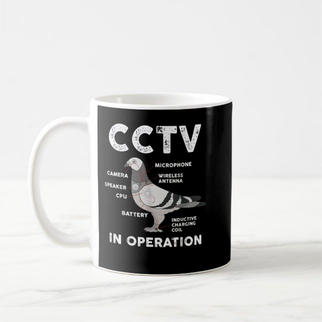 Funny Pigeon Anatomy Birds Flies and Spies CCTV In Kaffeetasse (Links)