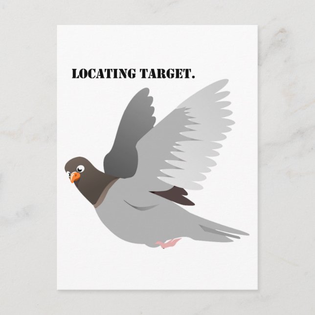 Funny Pigeon Cartoon, "Locating Target" Bird Spaß Postkarte (Vorderseite)
