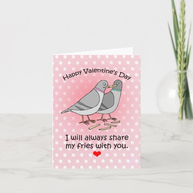 Funny Pigeon French Fry Lover Niedlicher Valentins Karte (Vorderseite)