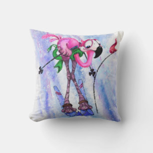 Funny Pillow mit Pink Flamingo Skier Kissen