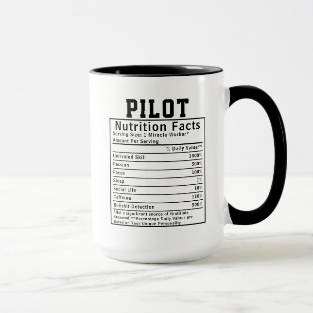 Funny Pilot Nutrition Facts Airline Crew Gift Tasse (Rechts)