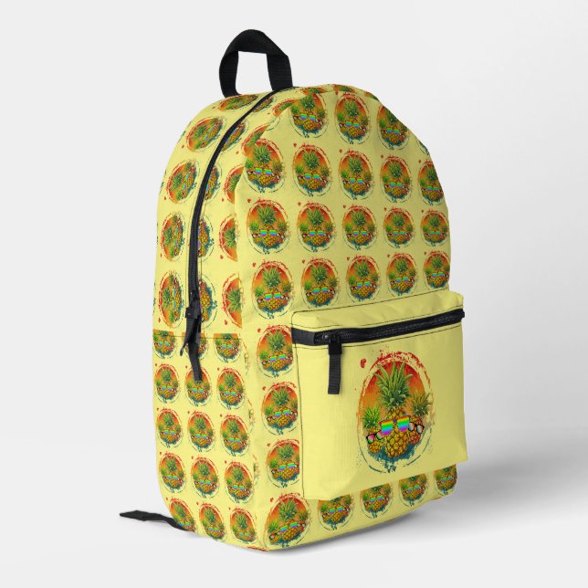 Funny Pineaple Summer Vibes Bedruckter Rucksack (Rückseitige Ecke links)