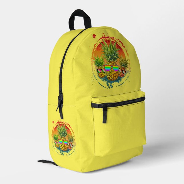 Funny Pineaple Summer Vibes Bedruckter Rucksack (Rückseitige Ecke links)