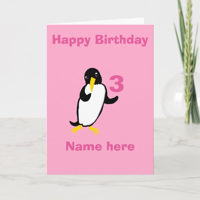 Funny Pinguin Birthday, fügen Sie Namen Alter Fron Karte (Vorderseite)