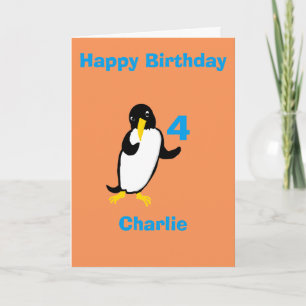 Funny Pinguin Birthday, fügen Sie Namen Alter Fron Karte