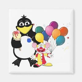 Funny Pinguin & Clown Cartoon Magnet