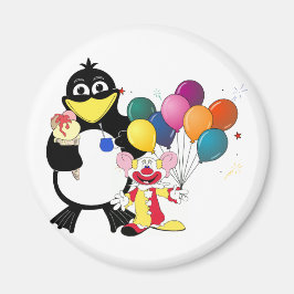 Funny Pinguin & Clown Cartoon Magnet