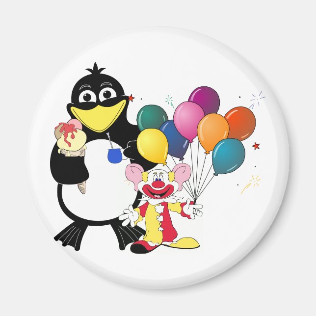 Funny Pinguin & Clown Cartoon Magnet (Vorne)