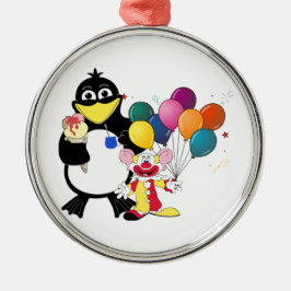 Funny Pinguin & Clown Cartoon Ornament Aus Metall