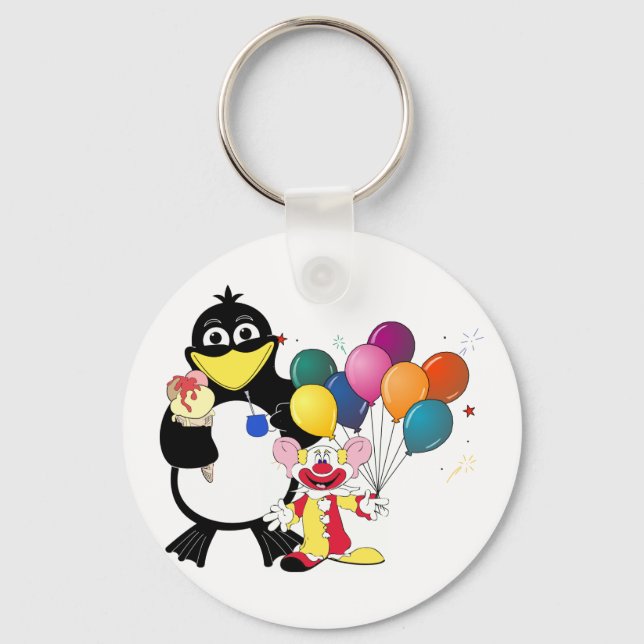 Funny Pinguin & Clown Cartoon Schlüsselanhänger (Vorderseite)