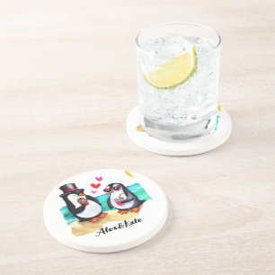 Funny Pinguin Couple, Tiere in Liebe Getränkeuntersetzer
