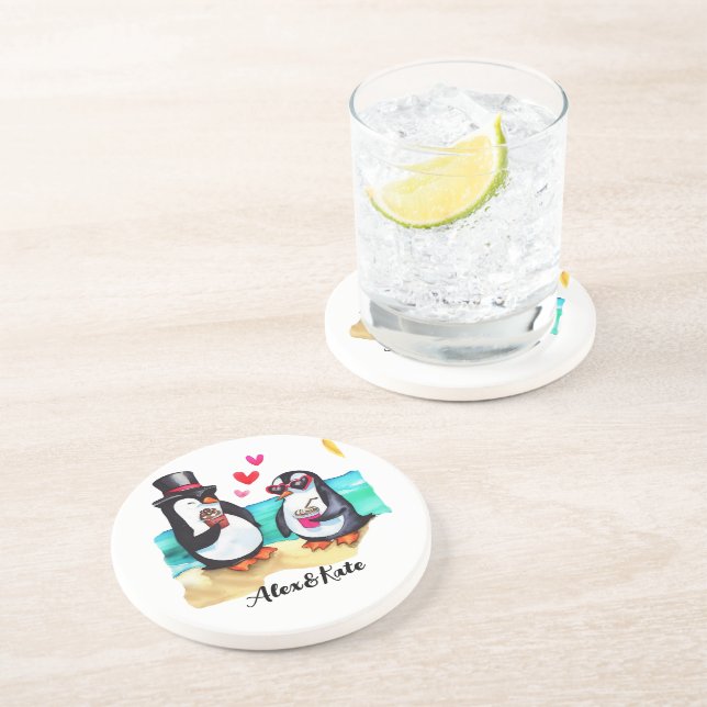 Funny Pinguin Couple, Tiere in Liebe Getränkeuntersetzer (Seite)