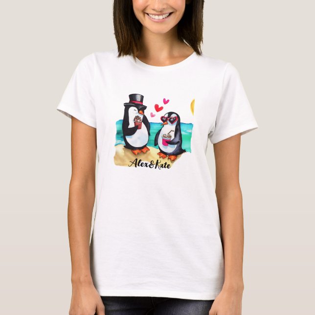 Funny Pinguin Couple, Tiere in Liebe T-Shirt (Vorderseite)