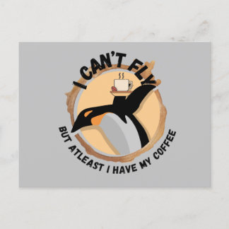 Funny Pinguin Drink Coffee Postkarte