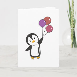 Funny Pinguin fliegt mit Balloons auf Karte