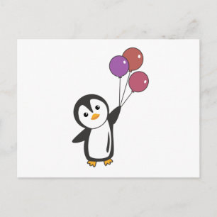 Funny Pinguin fliegt mit Balloons auf Postkarte
