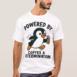 Funny Pinguin läuft mit Kaffee Cup T-Shirt
