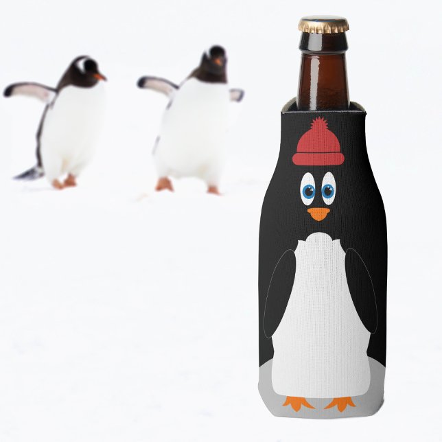 Funny Pinguin Personalisiert Black Niedlich Cartoo Flaschenkühler (🐧  Meet Bobble the Penguin. He'd love to come and live with you 🐧 )