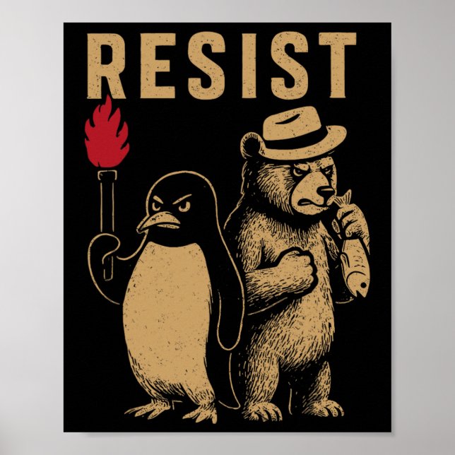 Funny Pinguin Resist Pinguine Protest gegen Tari Poster (Vorne)