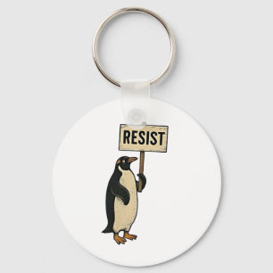 Funny Pinguin Resist Protest gegen Tarrifs Schlüsselanhänger