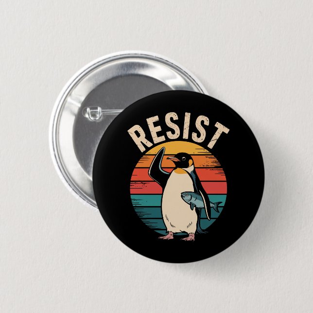Funny Pinguin Resist Protest gegen Zölle Button (Vorne & Hinten)