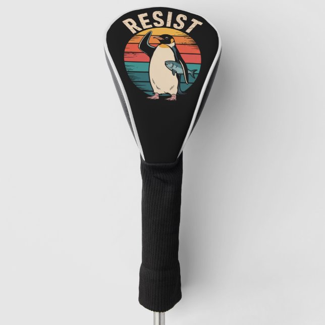 Funny Pinguin Resist Protest gegen Zölle Golf Headcover (Vorderseite)