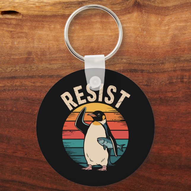 Funny Pinguin Resist Protest gegen Zölle Schlüsselanhänger (Vorderseite)