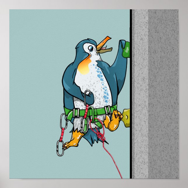 Funny Pinguin rock climbing Poster (Vorne)