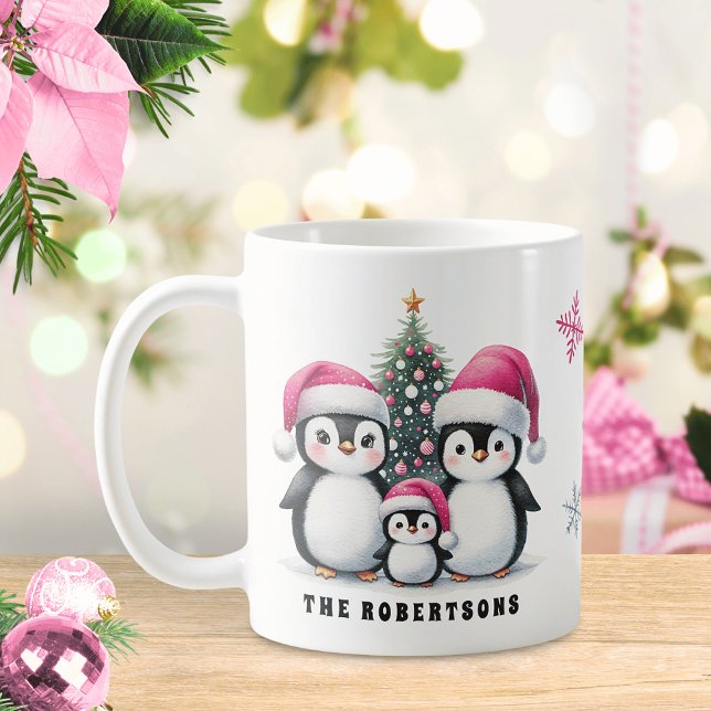 Funny Pinguine Familie Name Rosa Weihnachten Kaffeetasse (Von Creator hochgeladen)