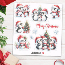 Funny Pinguins in Red Merry Christmas