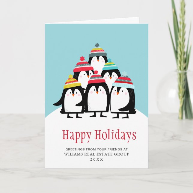 Funny Pinguins Weihnachts Unternehmensgrüße Feiertagskarte (Vorderseite)