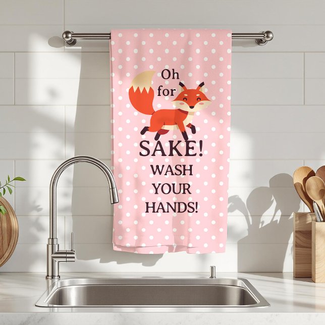 Funny Pink and White Polka Dot Oh For Fox Sake  Handtuch (Pink and White Polka Dot Oh For Fox Sake Kitchen or Bathroom Hand Towel)