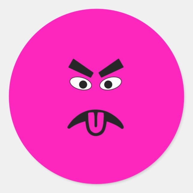 Funny Pink Angry Face Runder Aufkleber (Vorderseite)