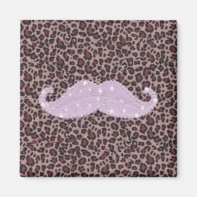 Funny Pink Bling Mustache und Animal Print Muster Magnet (Vorne)