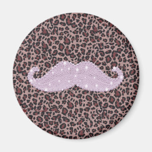 Funny Pink Bling Mustache und Animal Print Muster Magnet