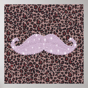 Funny Pink Bling Mustache und Animal Print Muster Poster